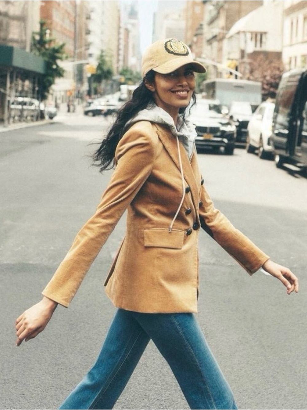 Veronica Beard Double-Breasted Corduroy Blazer in Camel Brown - Size 6